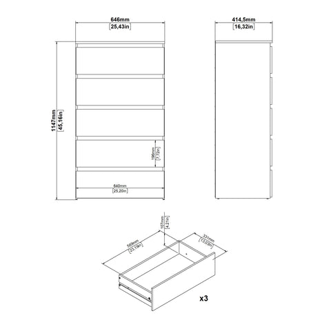 Maise Komoda wys:114 x szer:65 x gł:41 cm z 5 szufladami w kolorze białym
