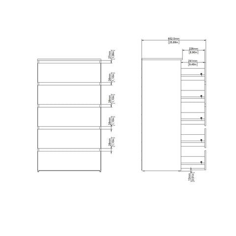 Maise Komoda wys:114 x szer:65 x gł:41 cm z 5 szufladami w kolorze białym