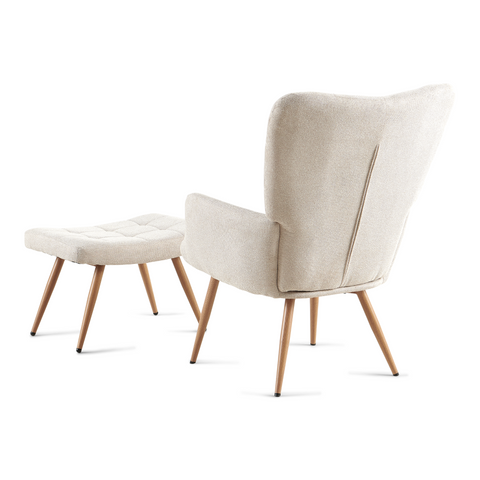 Fotel Allison ze stołkiem - beżowy materiał o wyglądzie dębu