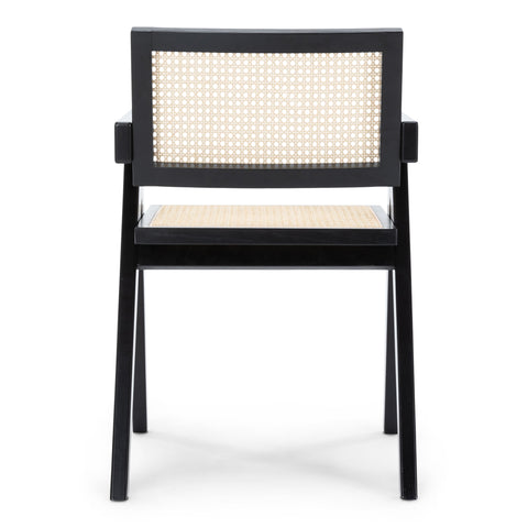 Krzesło do jadalni Ava z podłokietnikami - czarne z wiklinowym siedziskiem