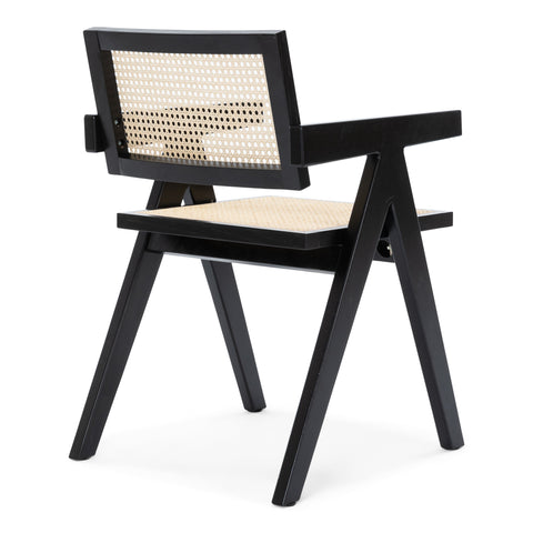 Krzesło do jadalni Ava z podłokietnikami - czarne z wiklinowym siedziskiem