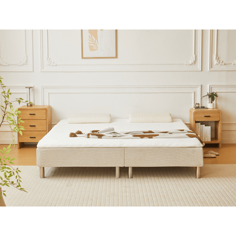 Boxspring w kolorze beżowym 180x200 cm z topperem z pianki PU 4 cm, bez nóg do łóżka
