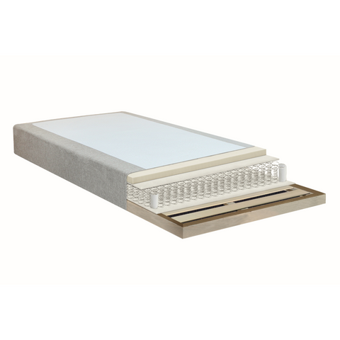 Boxspring w kolorze beżowym 180x200 cm z topperem z pianki PU 4 cm, bez nóg do łóżka