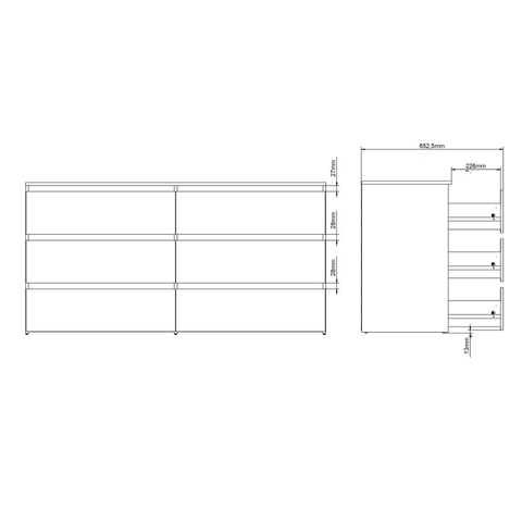 Komoda Maise 70x138x41 cm z 6 szufladami w kolorze białym