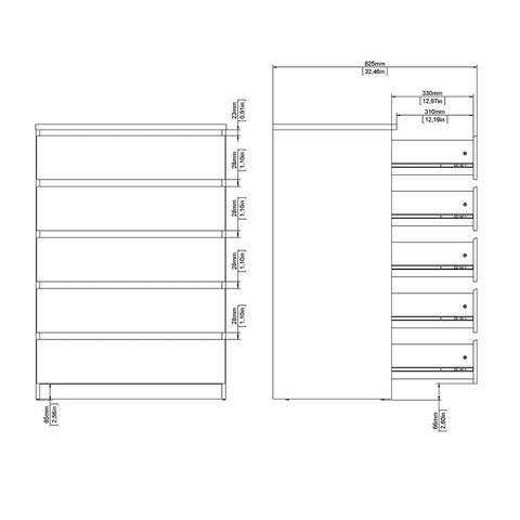 Komoda Naia 5 szuflad biała wys: 111,3 x szer: 77 x gł: 50 cm