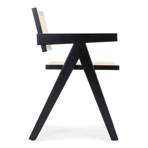 Krzesło do jadalni Ava z podłokietnikami - czarne z wiklinowym siedziskiem