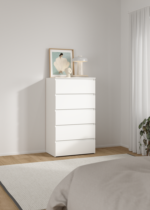 Maise Komoda wys:114 x szer:65 x gł:41 cm z 5 szufladami w kolorze białym